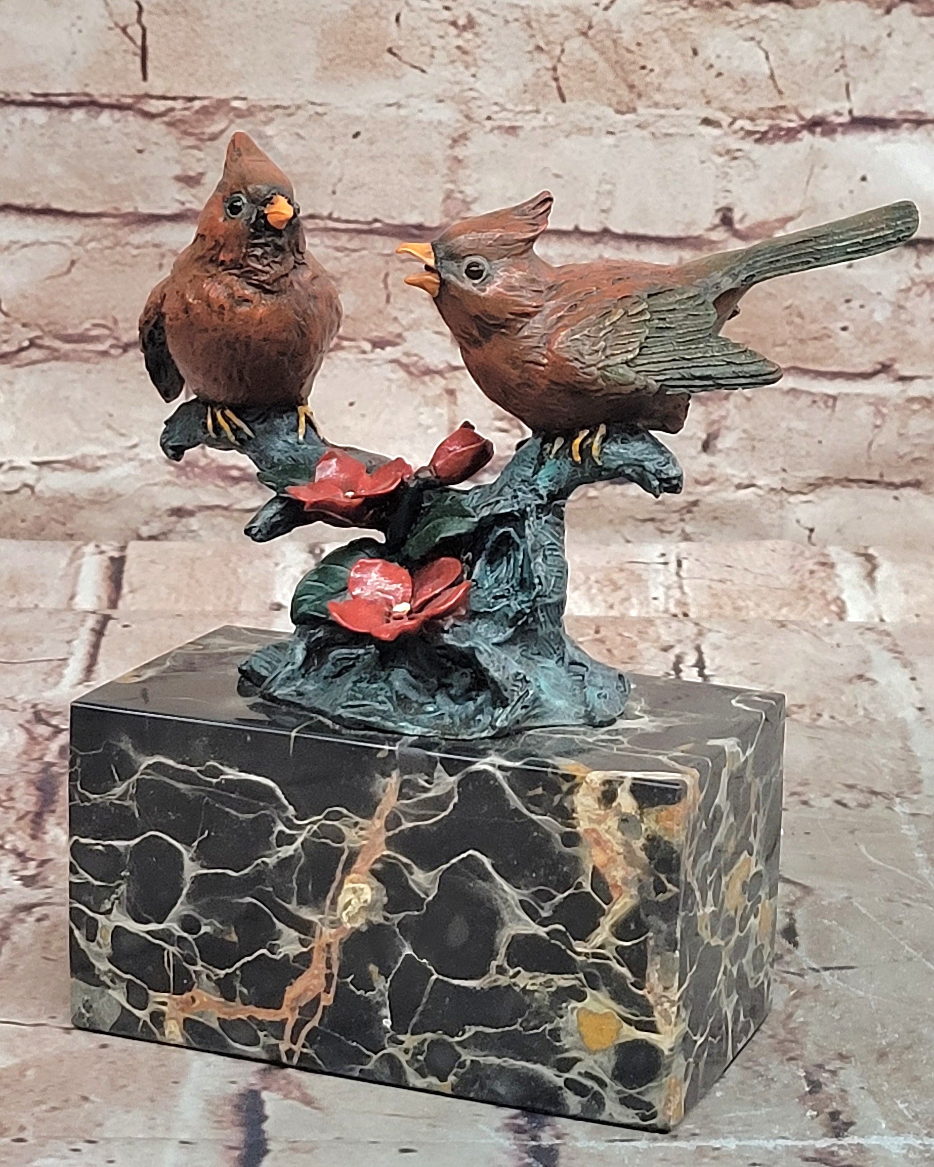 Signed Original Milo Two Cardinal Love Bird Genuine Bronze Sculpture Statue