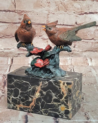 Signed Original Milo Two Cardinal Love Bird Genuine Bronze Sculpture Statue