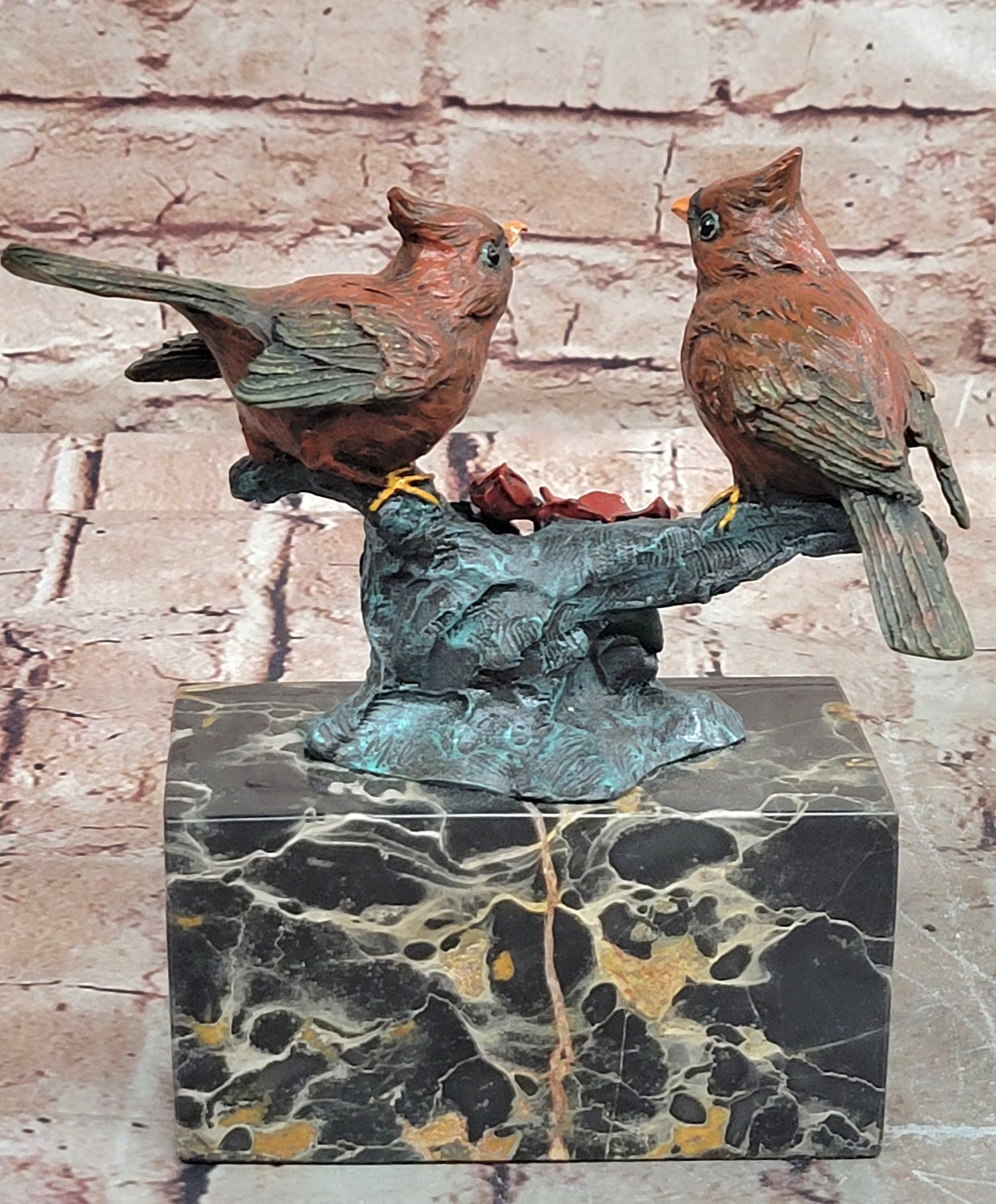 Signed Original Milo Two Cardinal Love Bird Genuine Bronze Sculpture Statue