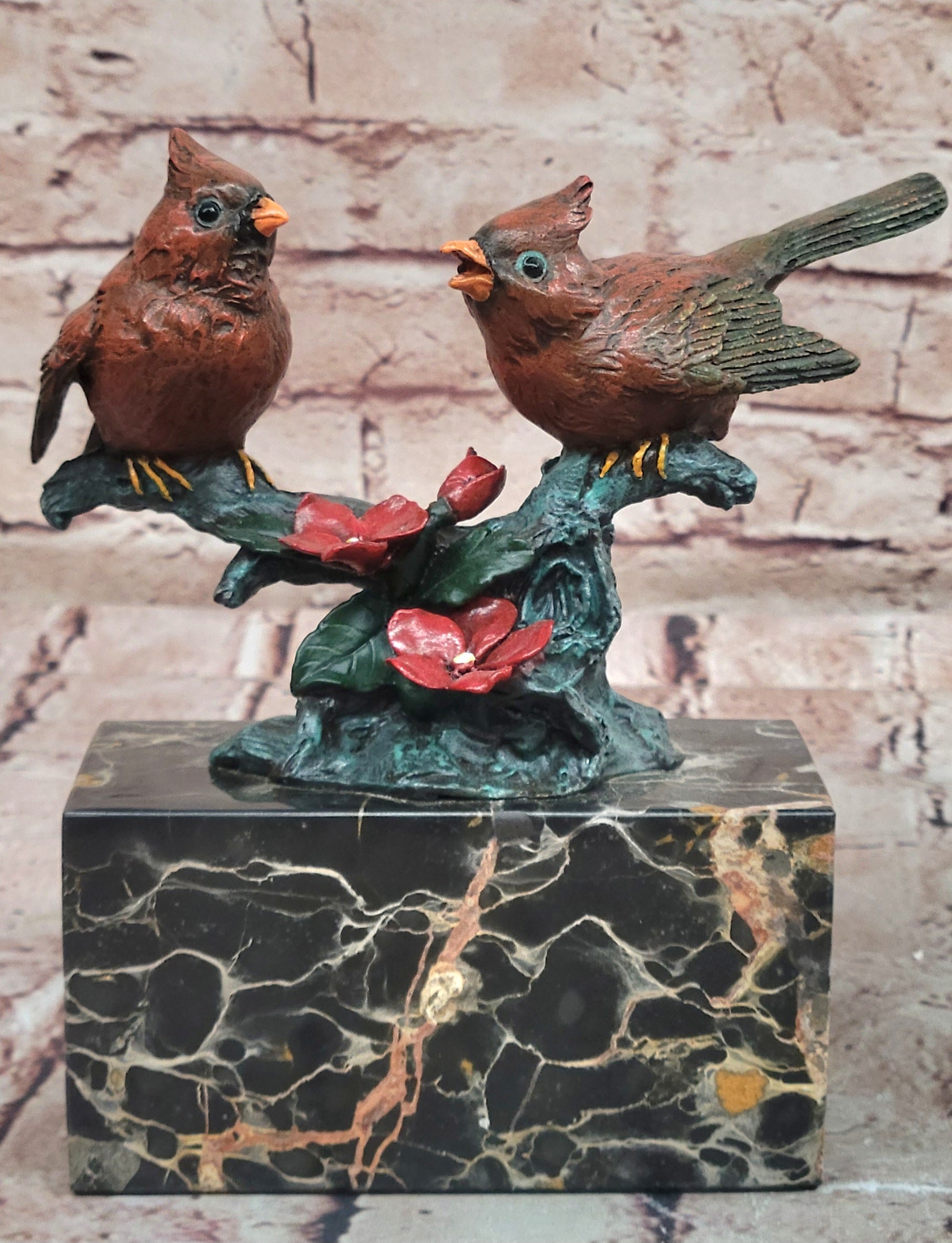 Signed Original Milo Two Cardinal Love Bird Genuine Bronze Sculpture Statue