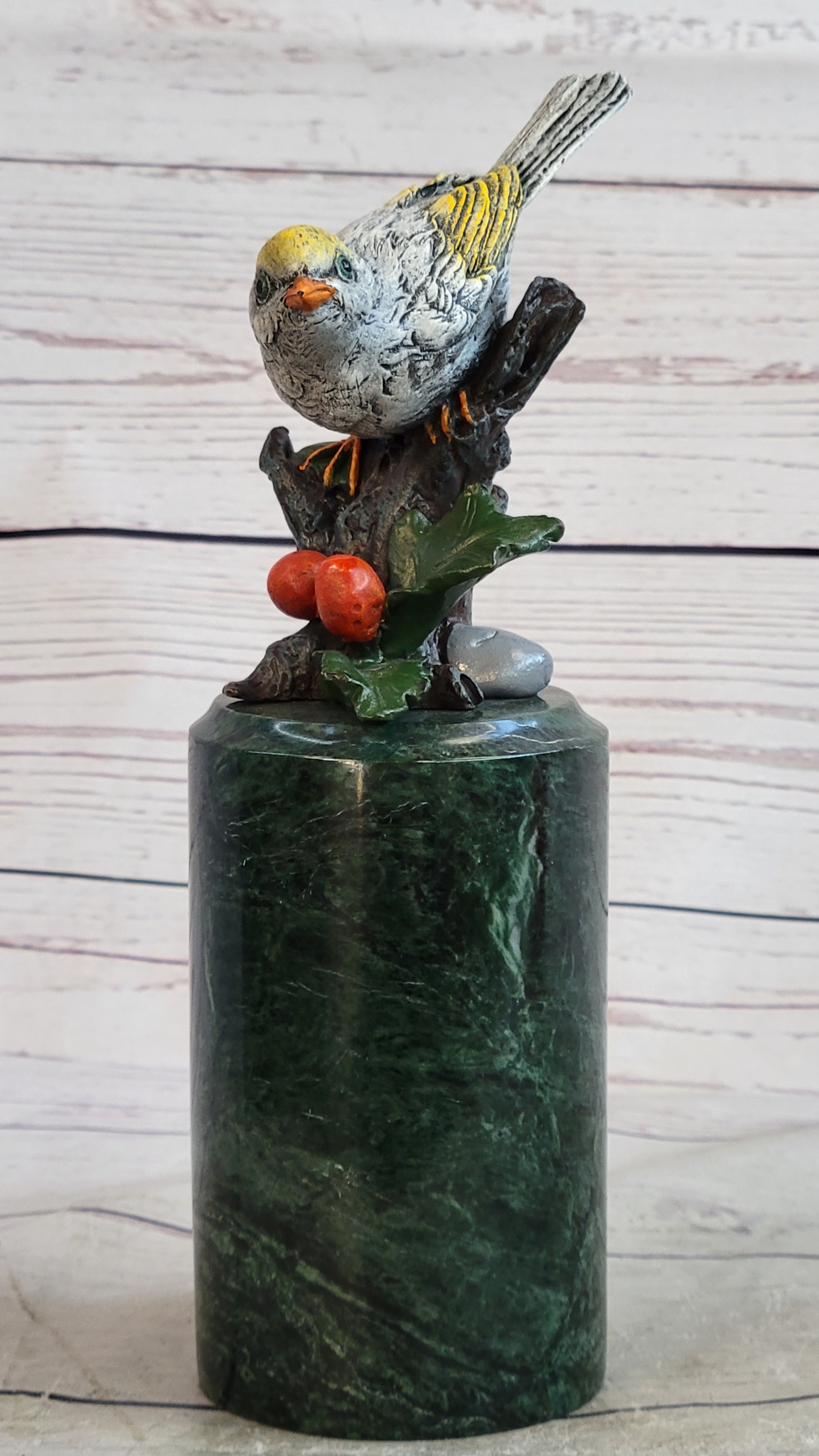 Colorful Finch Goldfinch Song Bird Bronze Metal Sculpture