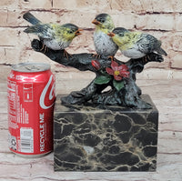 3 Colorful Finches Sparrows on Branch - Bronze Art by Milo