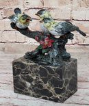 3 Colorful Finches Sparrows on Branch - Bronze Art by Milo