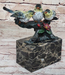 3 Colorful Finches Sparrows on Branch - Bronze Art by Milo
