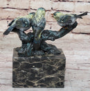 3 Colorful Finches Sparrows on Branch - Bronze Art by Milo