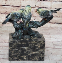 3 Colorful Finches Sparrows on Branch - Bronze Art by Milo