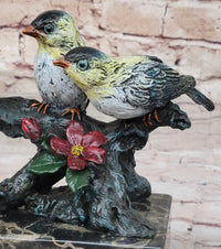 3 Colorful Finches Sparrows on Branch - Bronze Art by Milo