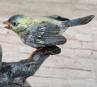 3 Colorful Finches Sparrows on Branch - Bronze Art by Milo