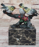 3 Colorful Finches Sparrows on Branch - Bronze Art by Milo