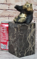 Real Bronze Panda Bear Sculpture on Marble Base by Milo