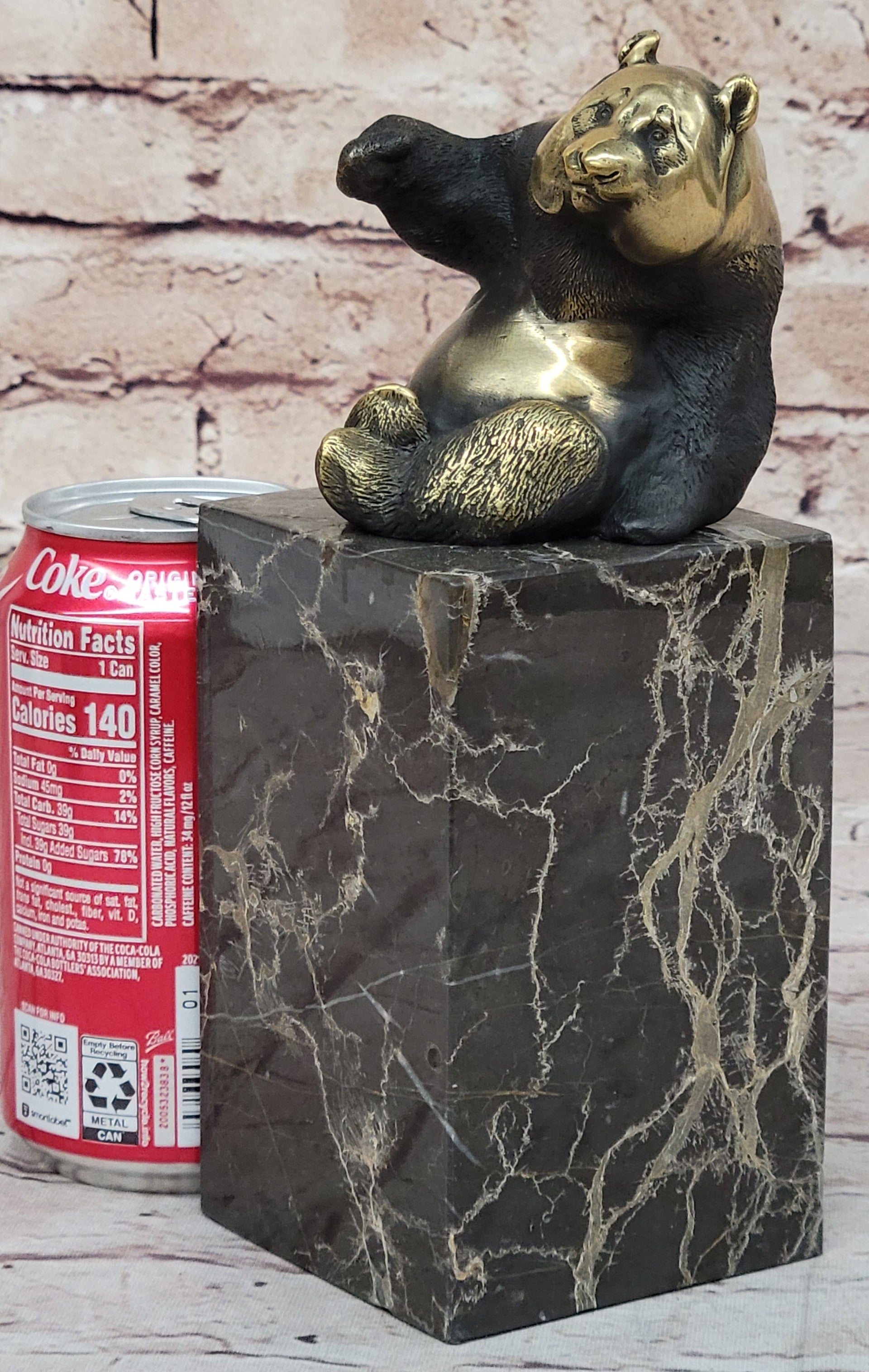 Real Bronze Panda Bear Sculpture on Marble Base by Milo