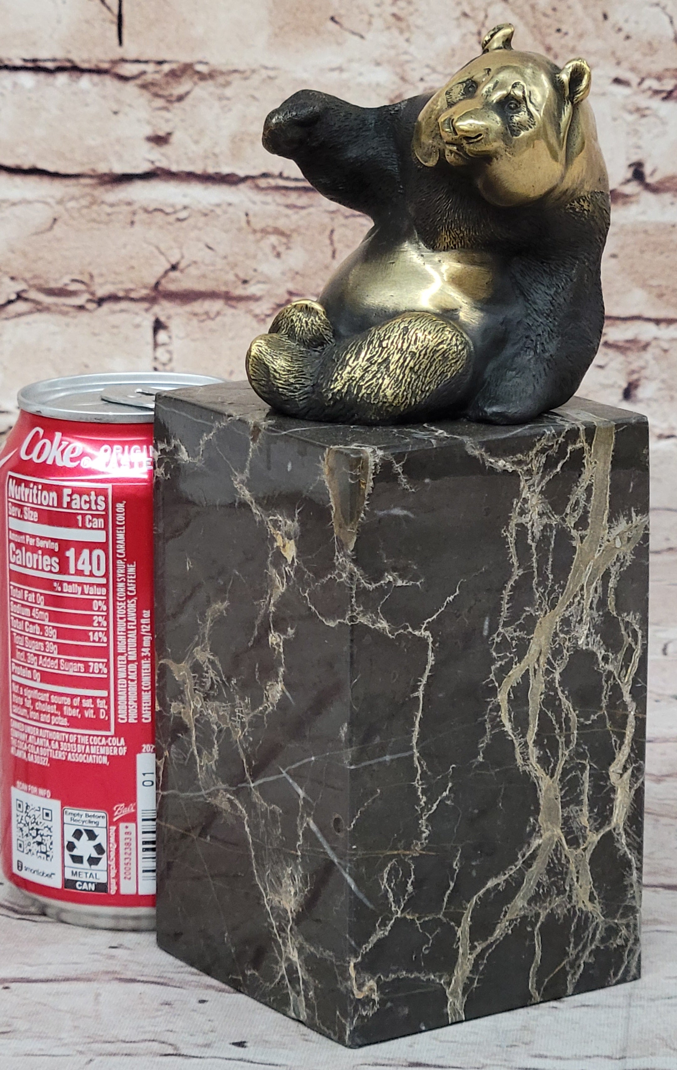 Real Bronze Panda Bear Sculpture on Marble Base by Milo