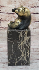 Real Bronze Panda Bear Sculpture on Marble Base by Milo