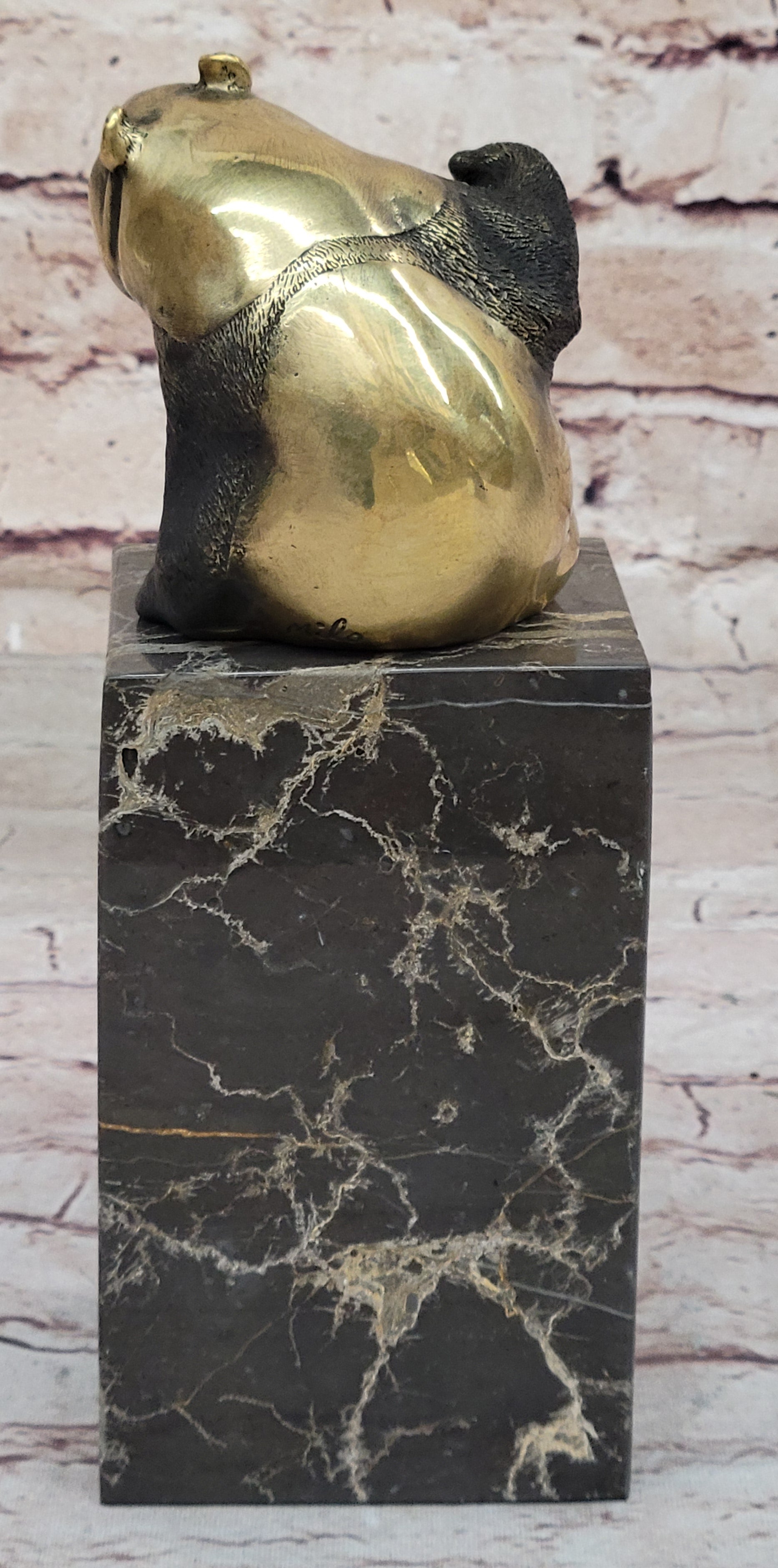 Real Bronze Panda Bear Sculpture on Marble Base by Milo