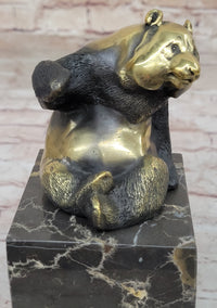 Real Bronze Panda Bear Sculpture on Marble Base by Milo