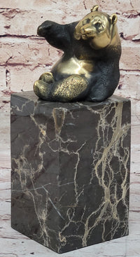 Real Bronze Panda Bear Sculpture on Marble Base by Milo