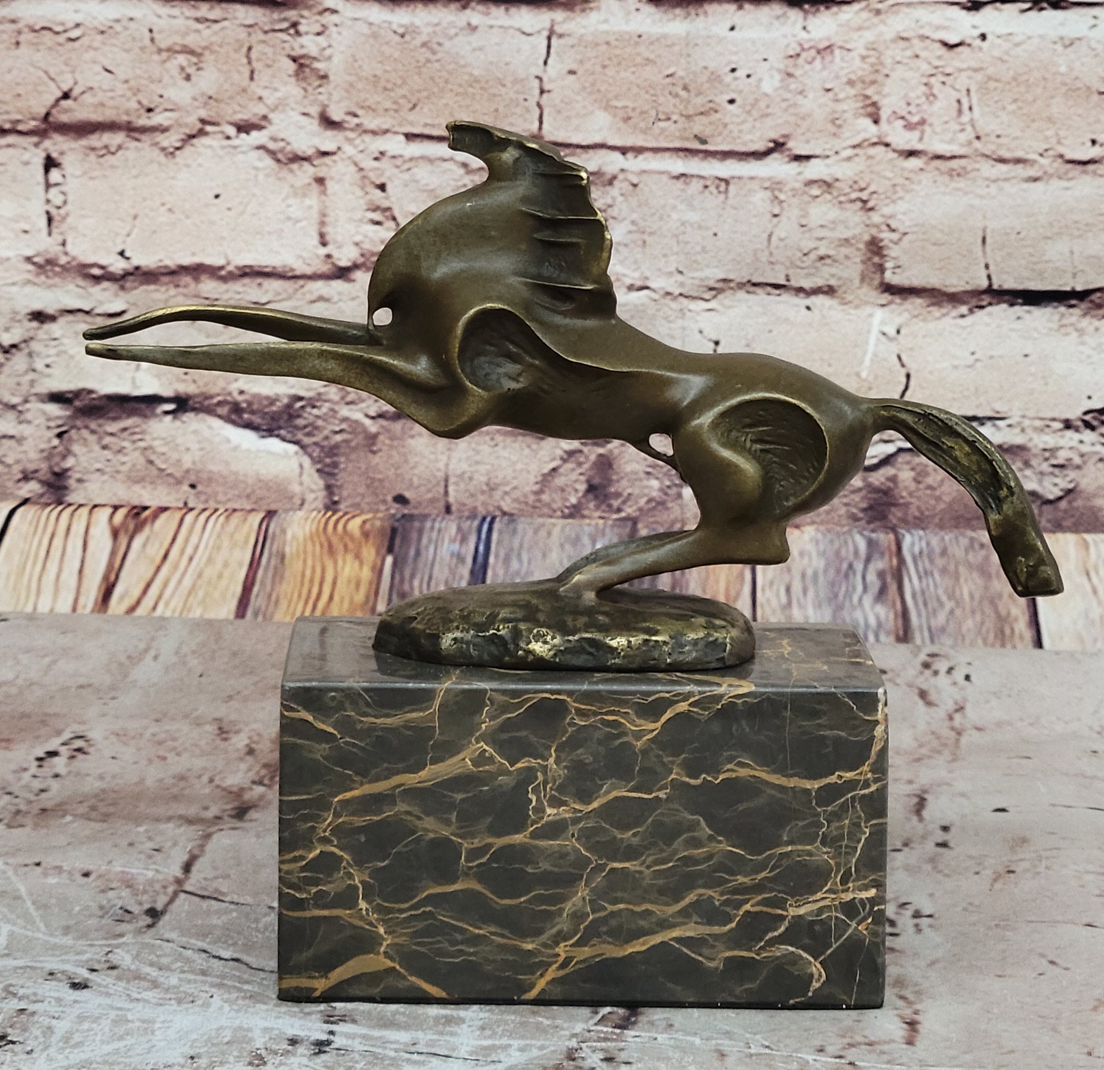 Abstract Modern Horse Bronze Sculpture on Marble Base