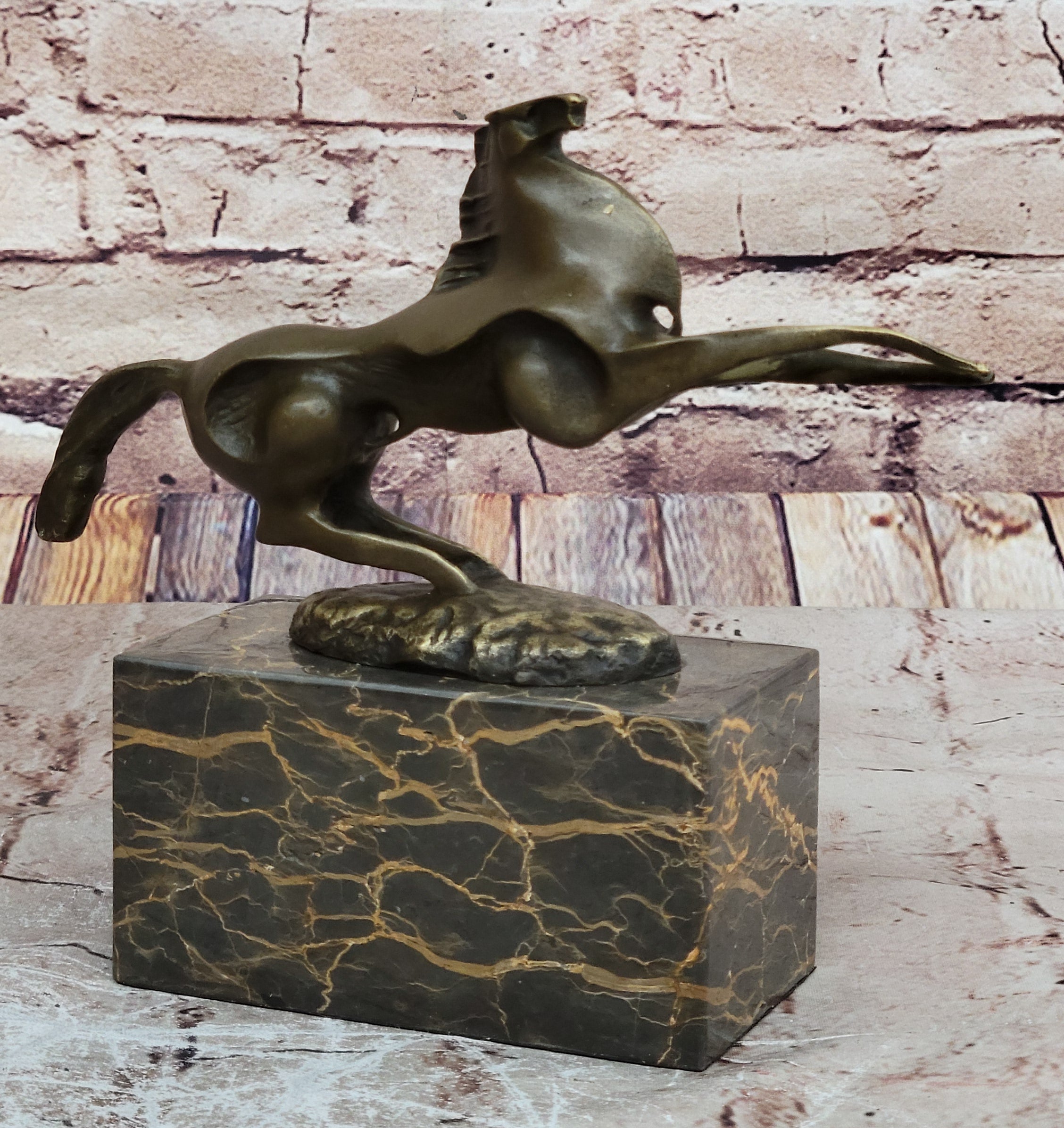 Abstract Modern Horse Bronze Sculpture on Marble Base