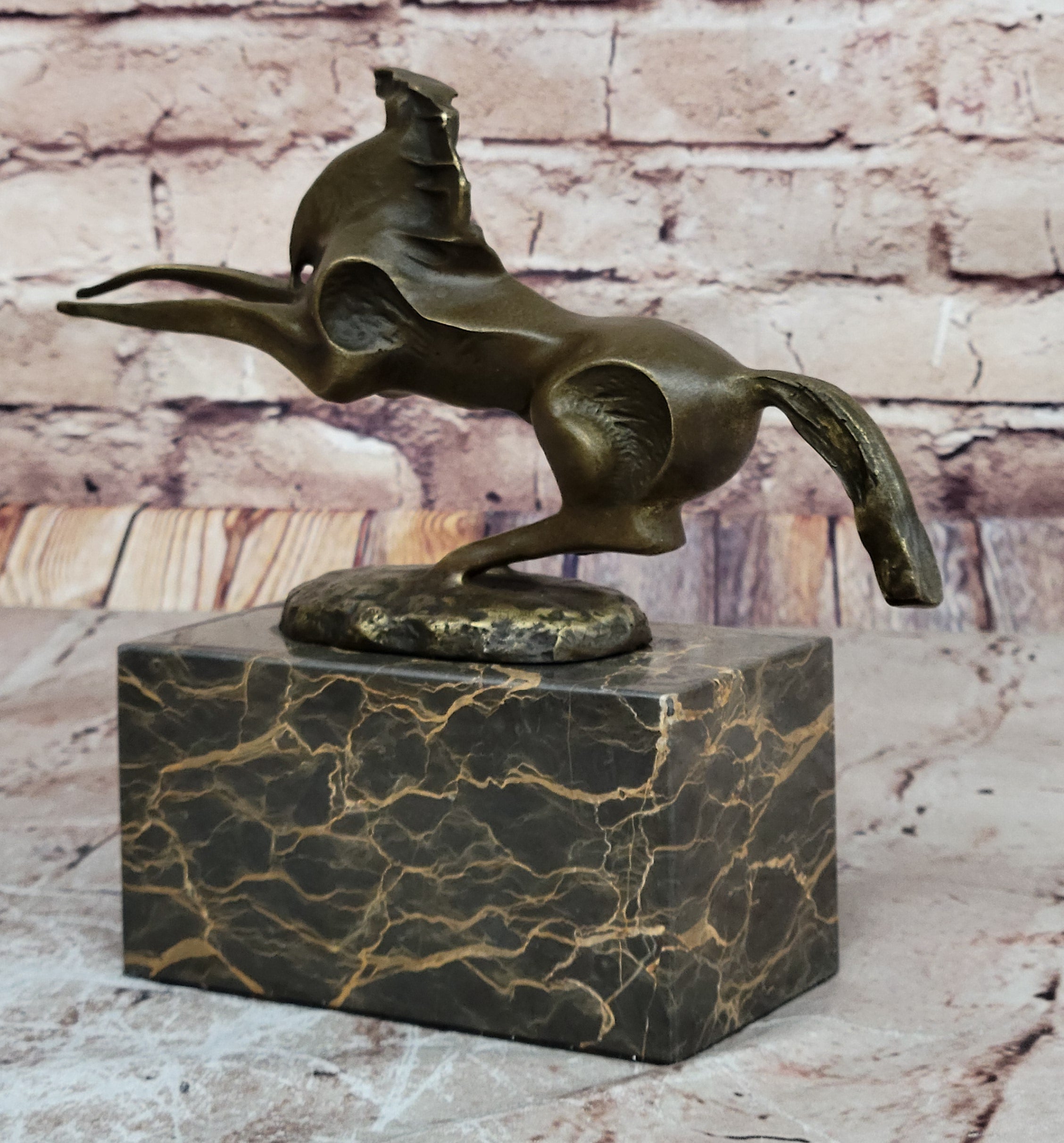 Abstract Modern Horse Bronze Sculpture on Marble Base