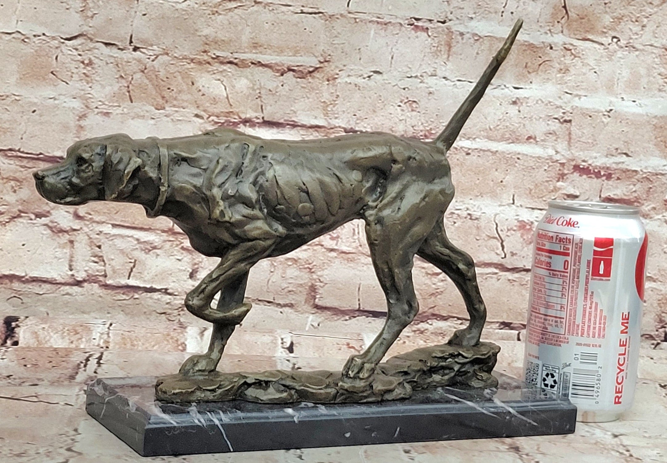 Dog Following Scent Bronze Sculpture on Marble Base Signed Milo