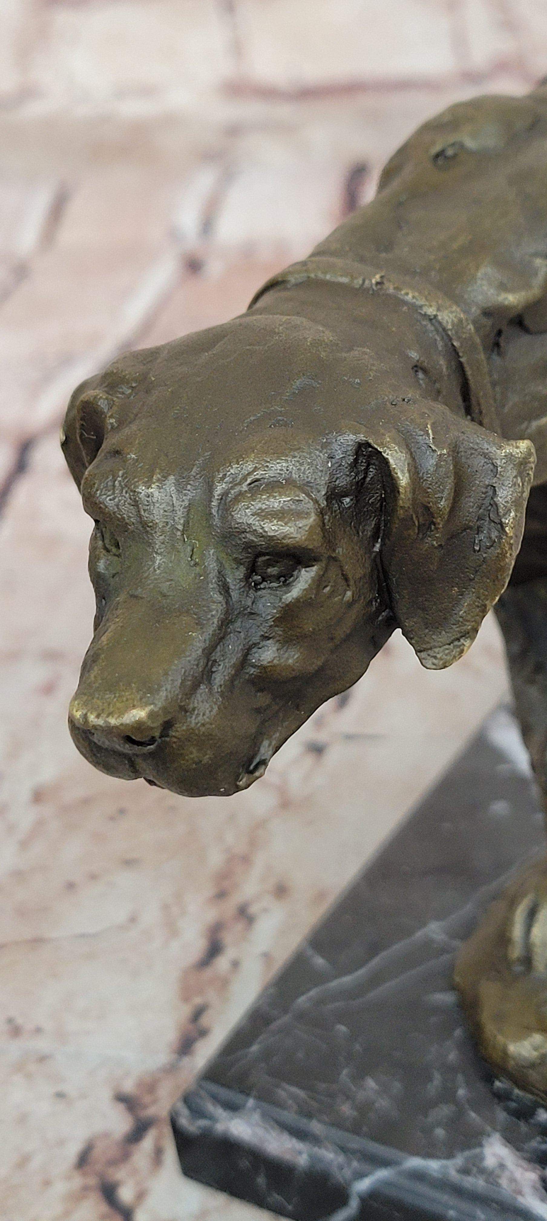 Dog Following Scent Bronze Sculpture on Marble Base Signed Milo