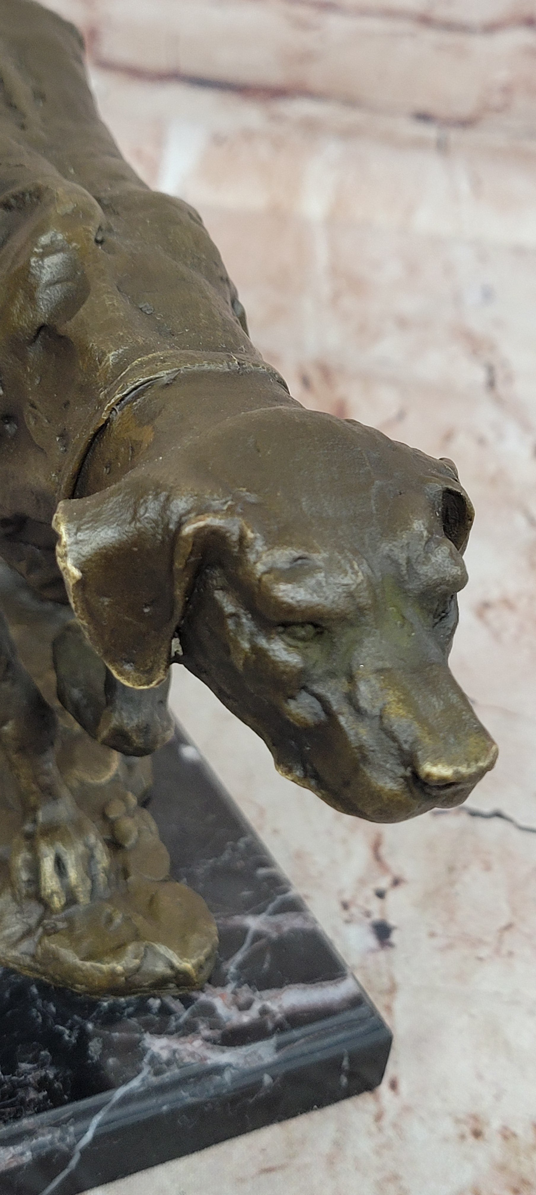 Dog Following Scent Bronze Sculpture on Marble Base Signed Milo