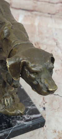 Dog Following Scent Bronze Sculpture on Marble Base Signed Milo