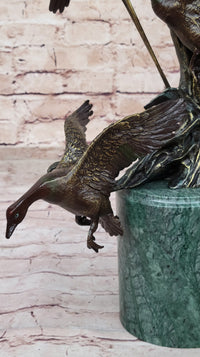 Three Ducks Geese Water Birds in Flight Bronze Sculpture