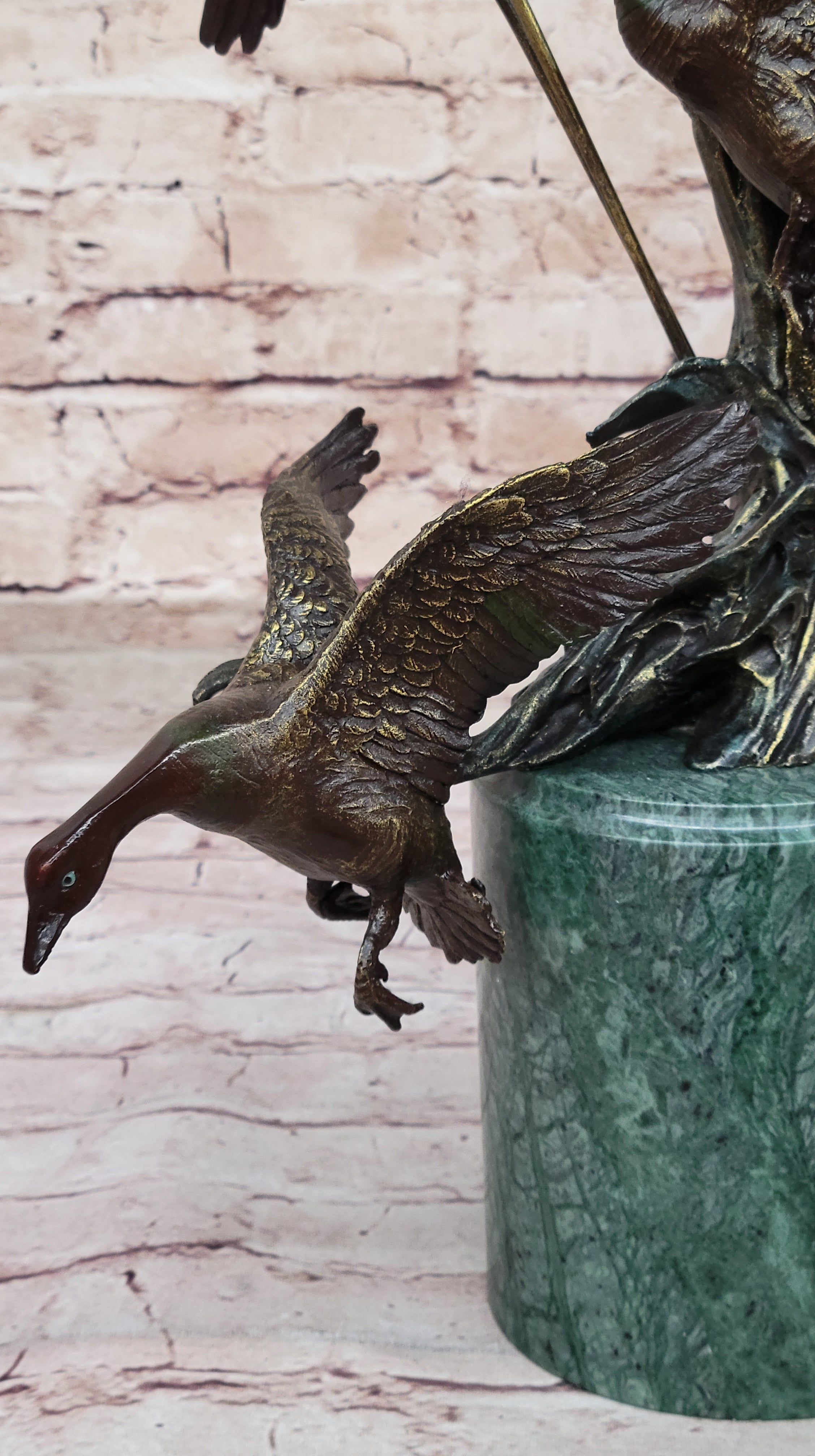 Three Ducks Geese Water Birds in Flight Bronze Sculpture