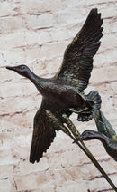 Three Ducks Geese Water Birds in Flight Bronze Sculpture