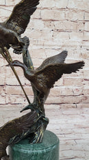 Three Ducks Geese Water Birds in Flight Bronze Sculpture