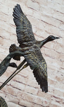 Three Ducks Geese Water Birds in Flight Bronze Sculpture