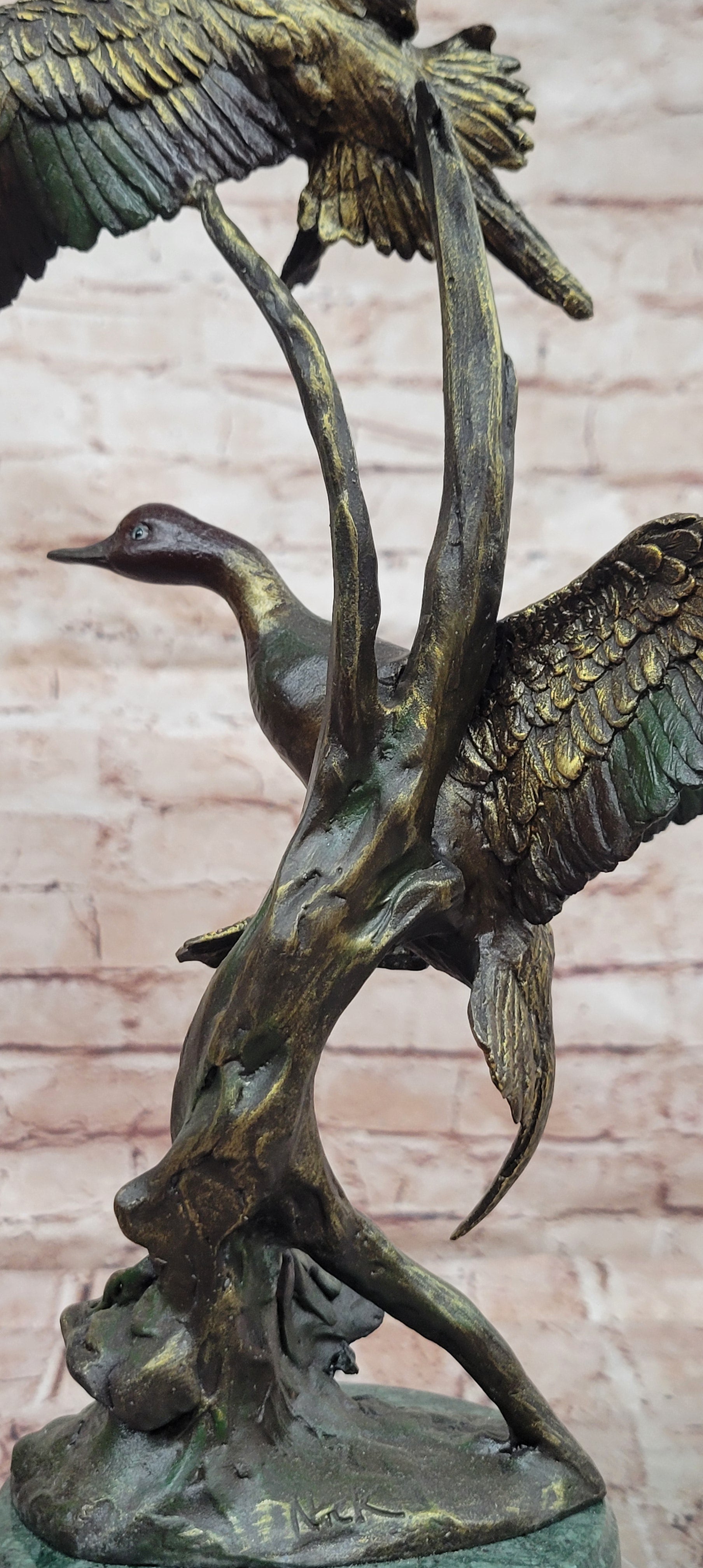 Signed Nick Bronze Mallards Ducks Statue Animal Sculpture Gorgeous Home Decor