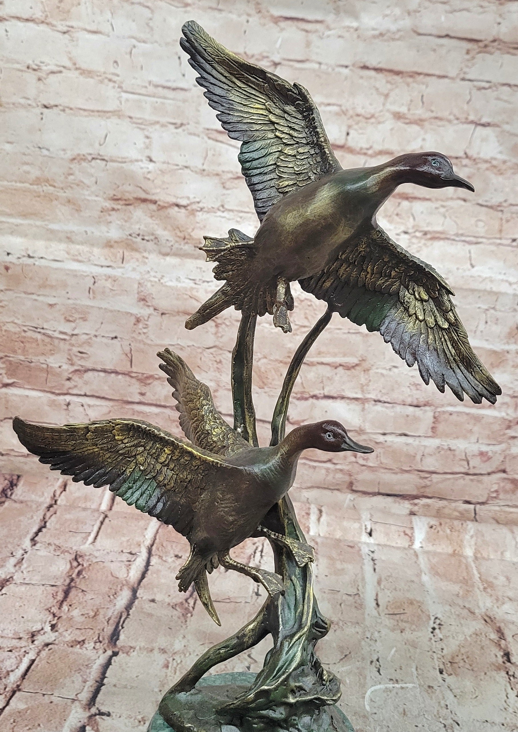 Signed Nick Bronze Mallards Ducks Statue Animal Sculpture Gorgeous Home Decor