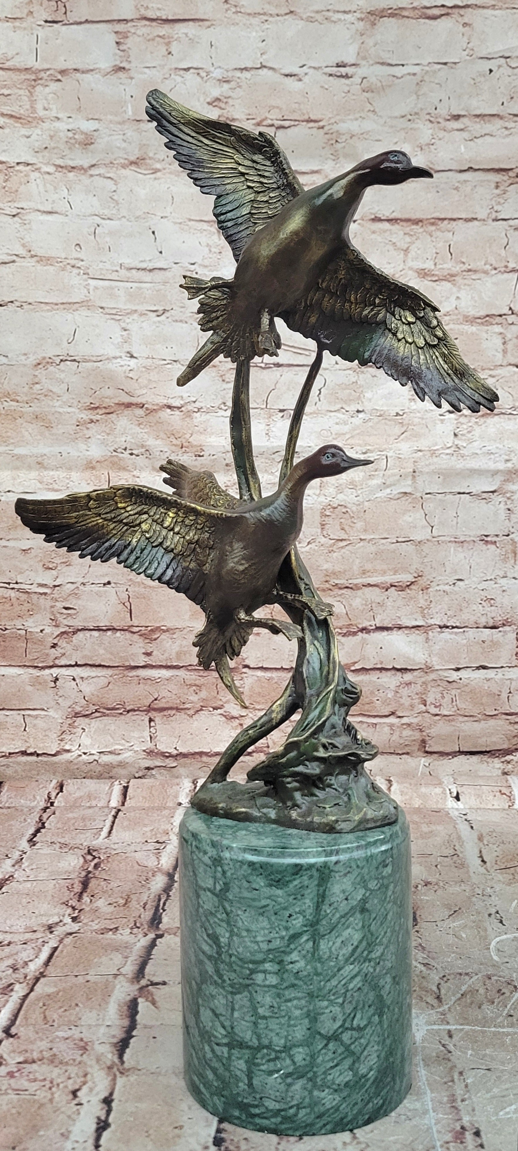 Signed Nick Bronze Mallards Ducks Statue Animal Sculpture Gorgeous Home Decor