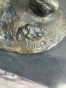 Bronze Grizzly Bear Hunting Fish Sculpture Marble Base