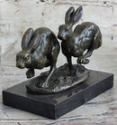 Art Deco Hares Rabbit Bronze Sculpture Easter Bunny Marble