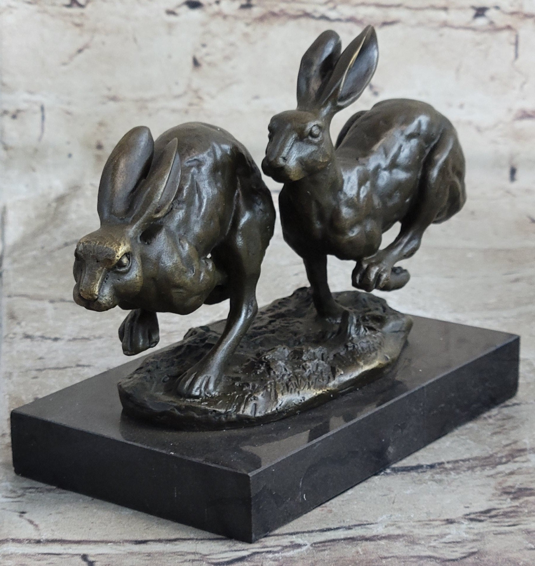 Art Deco Hares Rabbit Bronze Sculpture Easter Bunny Marble