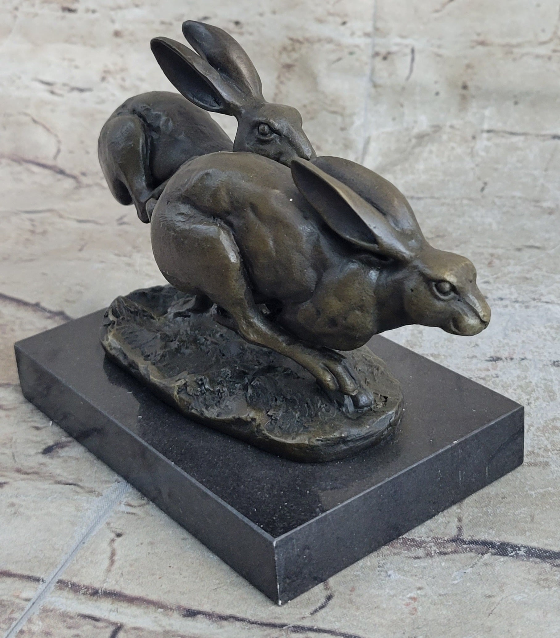 Art Deco Hares Rabbit Bronze Sculpture Easter Bunny Marble