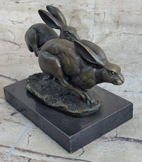 Art Deco Hares Rabbit Bronze Sculpture Easter Bunny Marble