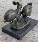 Art Deco Hares Rabbit Bronze Sculpture Easter Bunny Marble