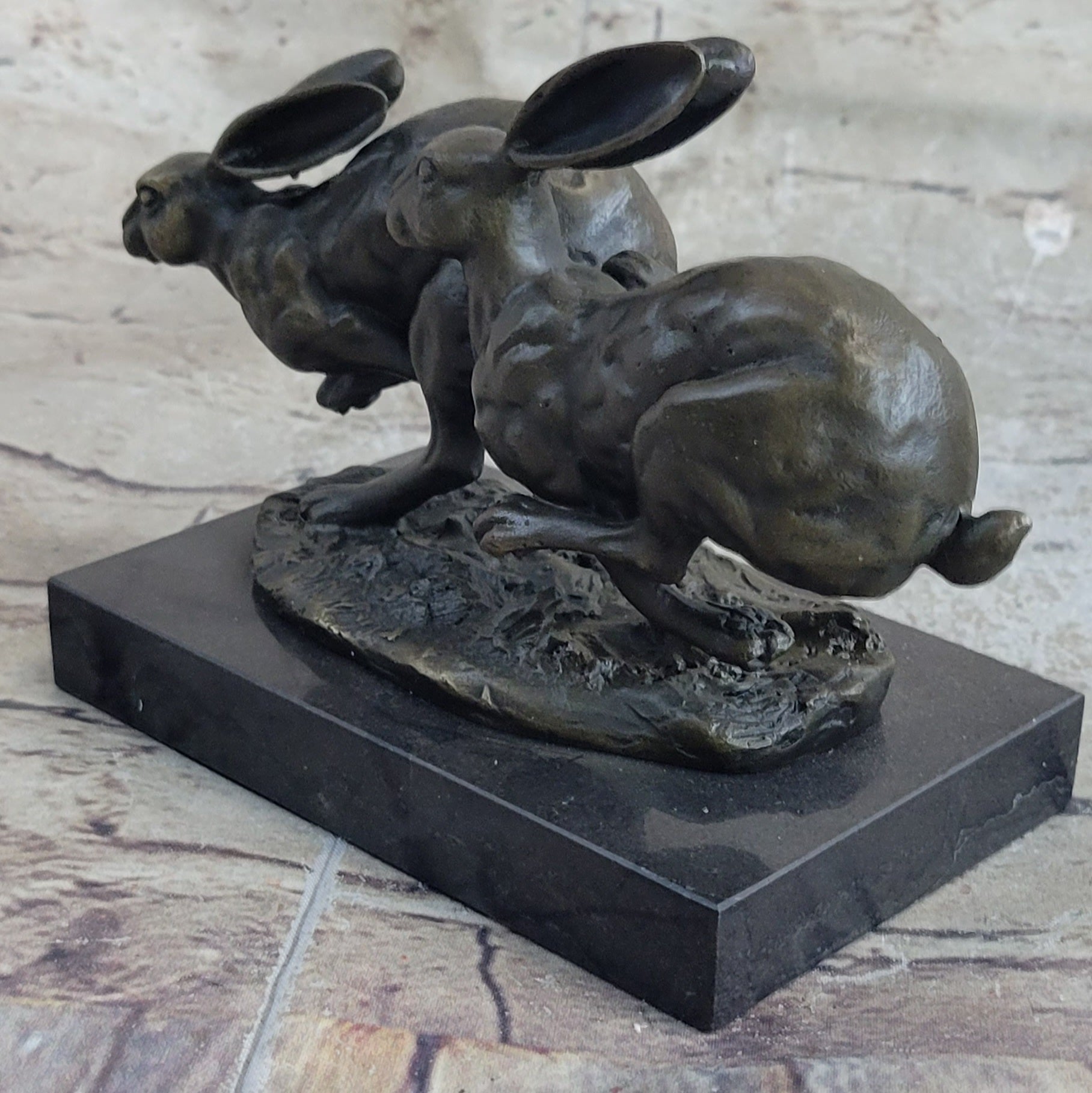 Art Deco Hares Rabbit Bronze Sculpture Easter Bunny Marble