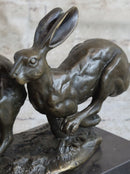 Art Deco Hares Rabbit Bronze Sculpture Easter Bunny Marble
