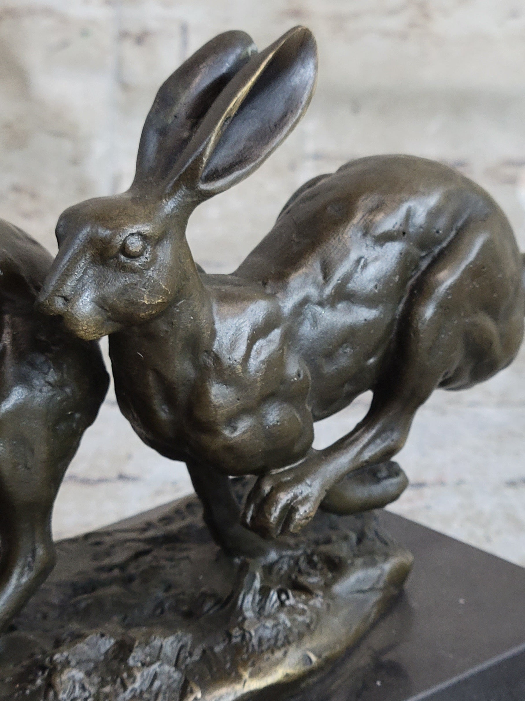 Art Deco Hares Rabbit Bronze Sculpture Easter Bunny Marble