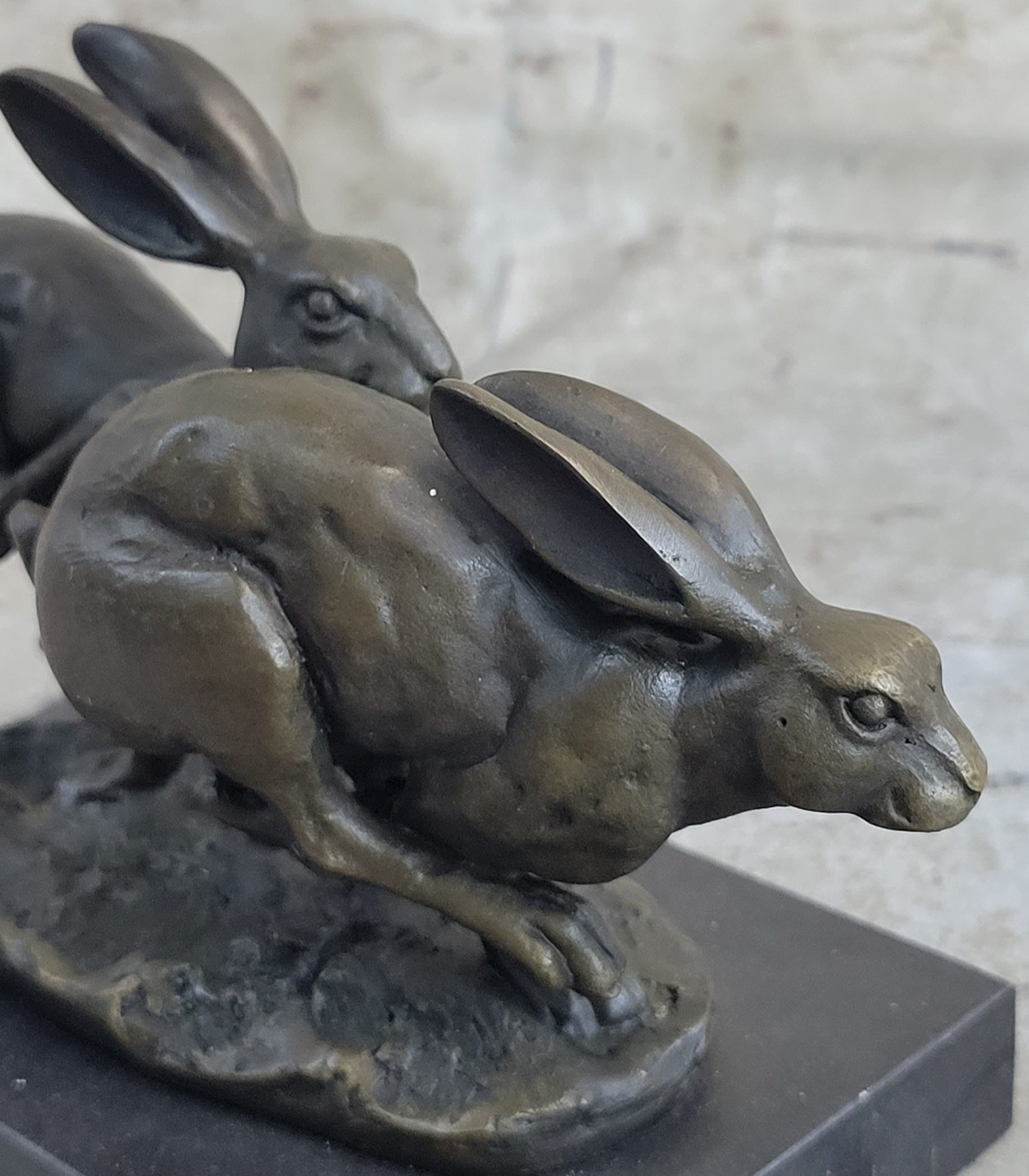 Art Deco Hares Rabbit Bronze Sculpture Easter Bunny Marble