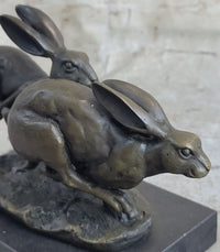 Art Deco Hares Rabbit Bronze Sculpture Easter Bunny Marble