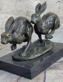 Art Deco Hares Rabbit Bronze Sculpture Easter Bunny Marble