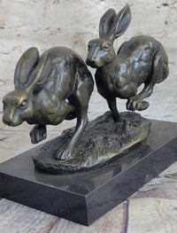 Art Deco Hares Rabbit Bronze Sculpture Easter Bunny Marble