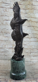 Bald Eagles Flying Bronze Metal Sculpture on Green Marble Base