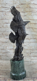 Bald Eagles Flying Bronze Metal Sculpture on Green Marble Base